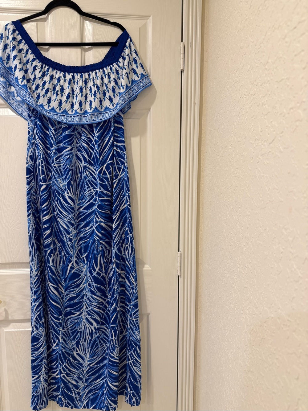 Lilly Pulitzer size medium  Royal Blue and White Off-Shoulder Maxi Dress